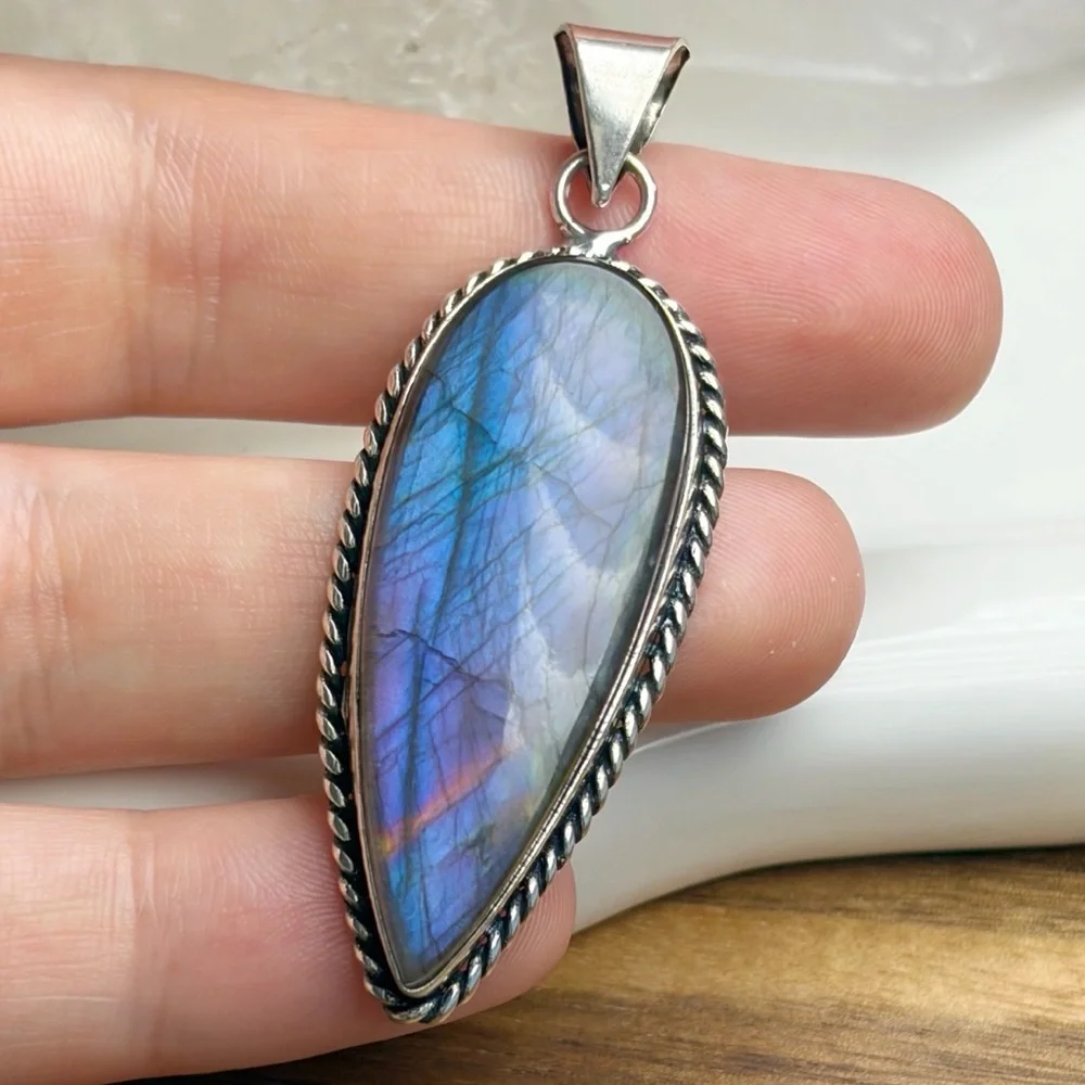 Purple Labradorite Pendant Necklace Boho Southwest Sterling Silver 925 Overlay - Picture 4 of 8
